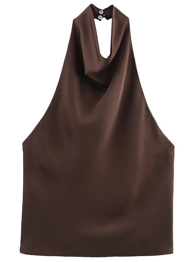 Top tipo corsé con cuello halter de satén para mujer.
